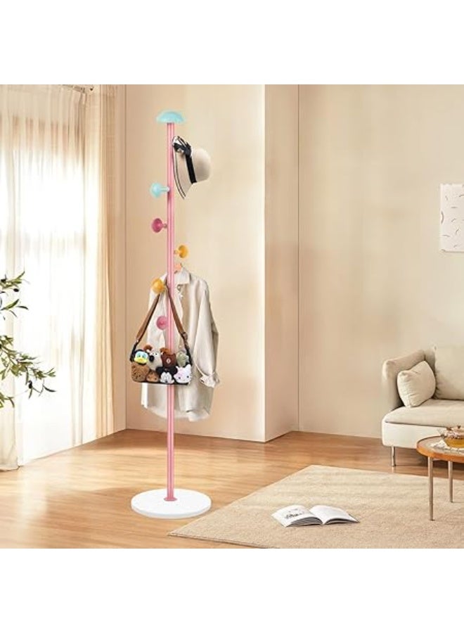 علاقة ملابس، علاقة ملابس قائمة بذاتها للمدخل مزودة بـ 7 خطافات على شكل فطر، علاقة ملابس معدنية قابلة لتعديل الارتفاع (ارتفاعين) للمدخل، الردهة، غرفة النوم، لون وردي - Image 5